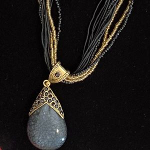 Vintage 70’s Bohemian Blue Goldstone Pendant Necklace